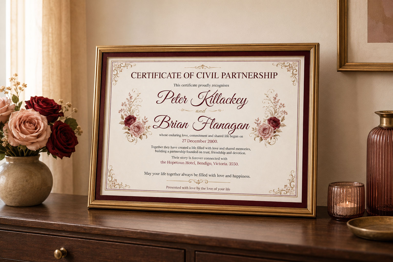 Personalised printable Certificate of Civil Partnership